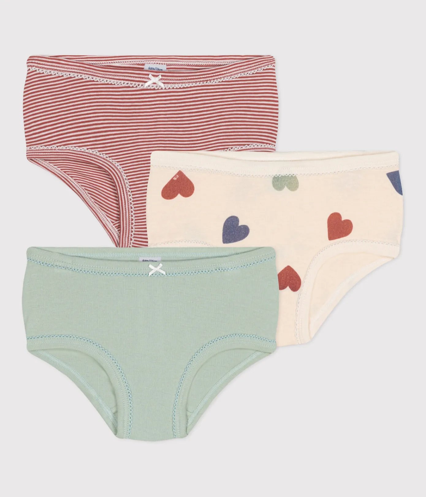 Petit Bateau Unterhosen, Shortys*3er-Set Baumwollslips für Kinder, mit Herzmotiv und hohem Taillenbund variante 1