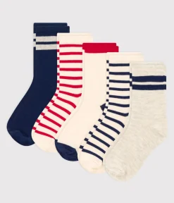 Petit Bateau Socken, Hausschuhe*5er-Set blaue, weiße und rote Kindersocken variante 1