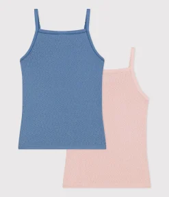 Petit Bateau Unterhemden, Tanktops|T-Shirts, Tops, Oberteile*2er-Set Kinder Spaghetti-Tops aus einfarbiger Baumwolle mit Lochstickerei variante 1