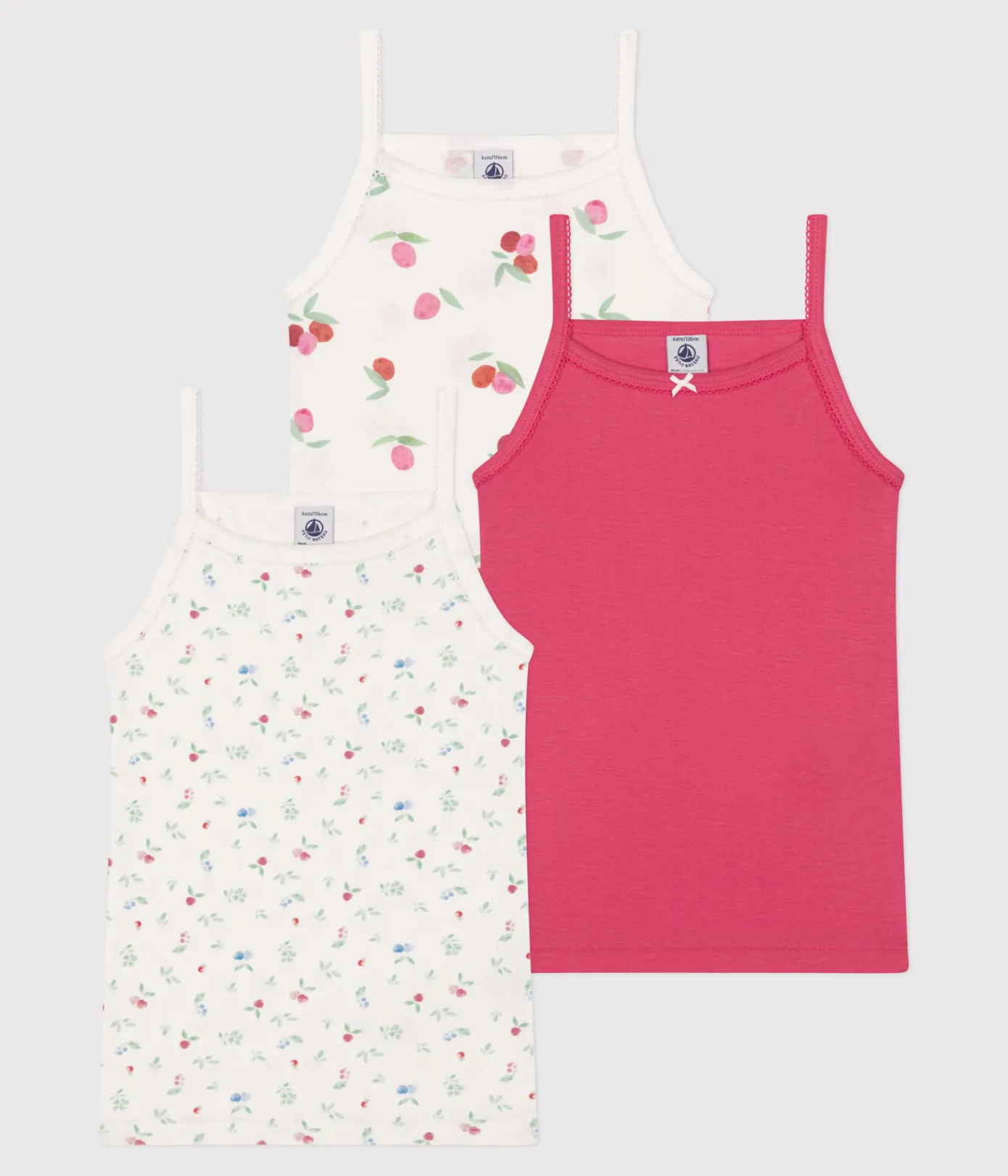 Petit Bateau Unterhemden, Tanktops|T-Shirts, Tops, Oberteile*3er-Set Kinder Unterhemden mit schmalen Trägern aus Baumwolle Frucht-Motiv variante 1