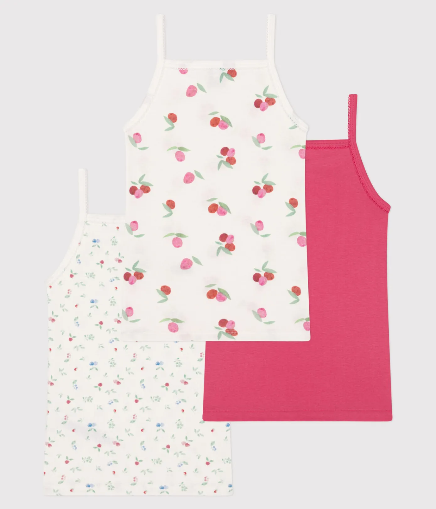 Petit Bateau Unterhemden, Tanktops|T-Shirts, Tops, Oberteile*3er-Set Kinder Unterhemden mit schmalen Trägern aus Baumwolle Frucht-Motiv variante 1