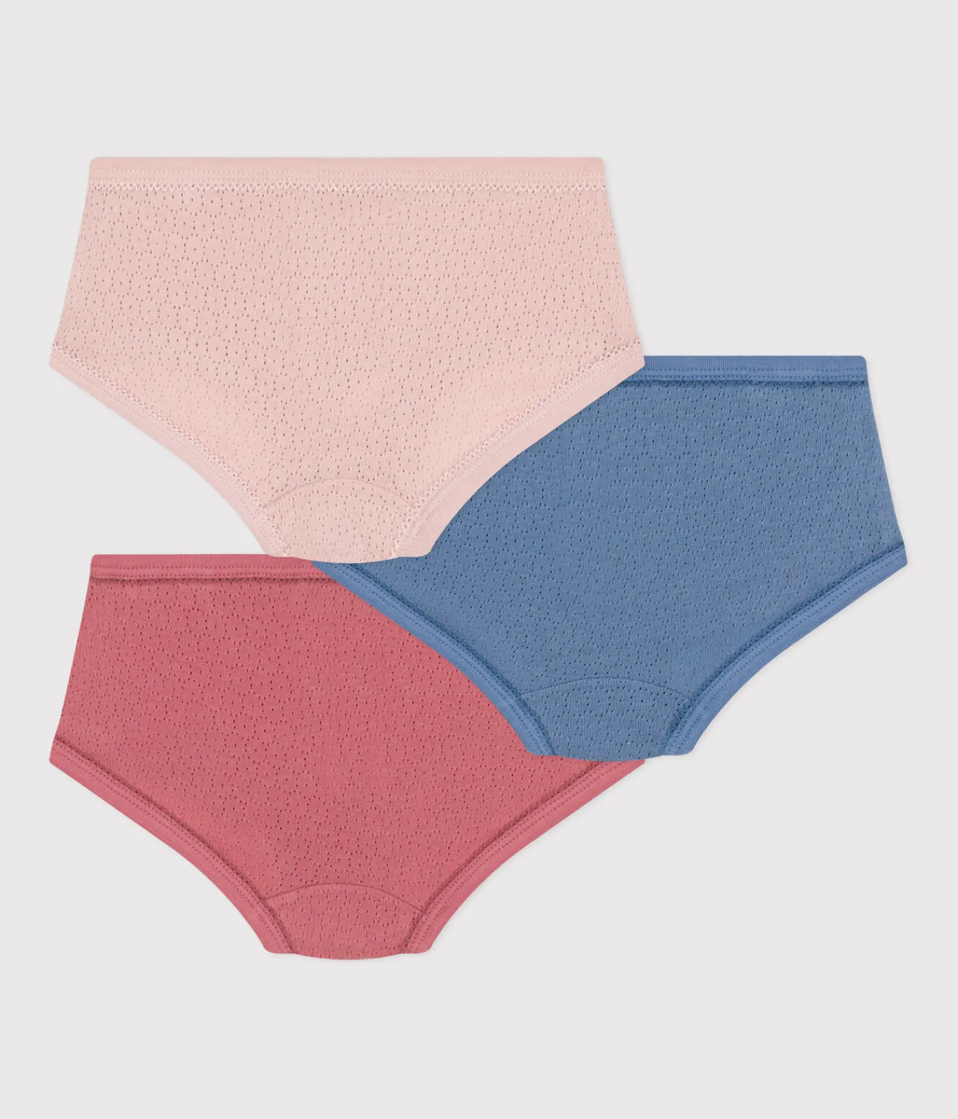 Petit Bateau Unterhosen, Shortys*3er-Set Kinder-Slips High-Waist aus einfarbiger Baumwolle mit Lochstickerei variante 1