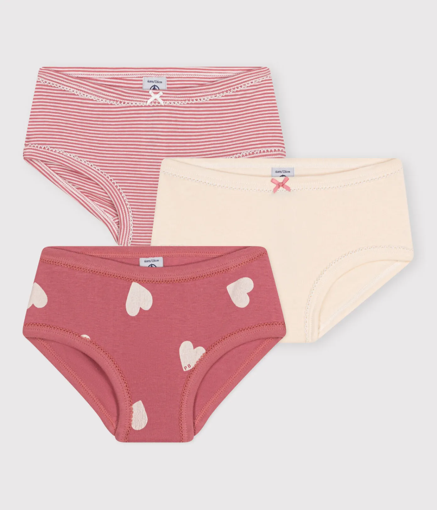 Petit Bateau Unterhosen, Shortys*3er-Set Kinder-Slips High-Waist aus Baumwolle mit Herzmotiv variante 1