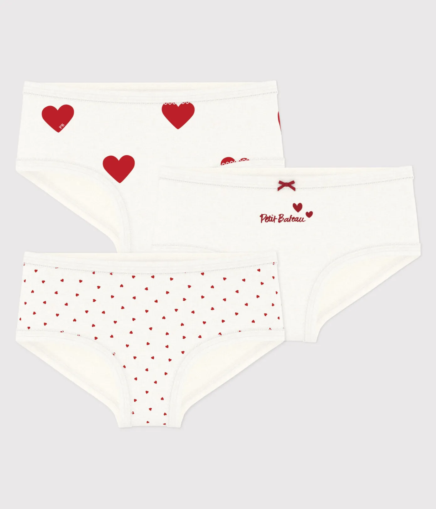 Petit Bateau Unterhosen, Shortys*3er-Set Kinder-Slips High-Waist aus Baumwolle mit Herzmotiv variante 1