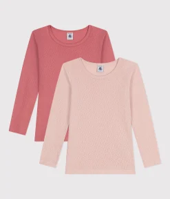 Petit Bateau T-Shirts, Tops, Oberteile|Unterhemden, Tanktops*2er-Set Kinder-T-Shirts aus einfarbiger Baumwolle mit Lochstickerei variante 1