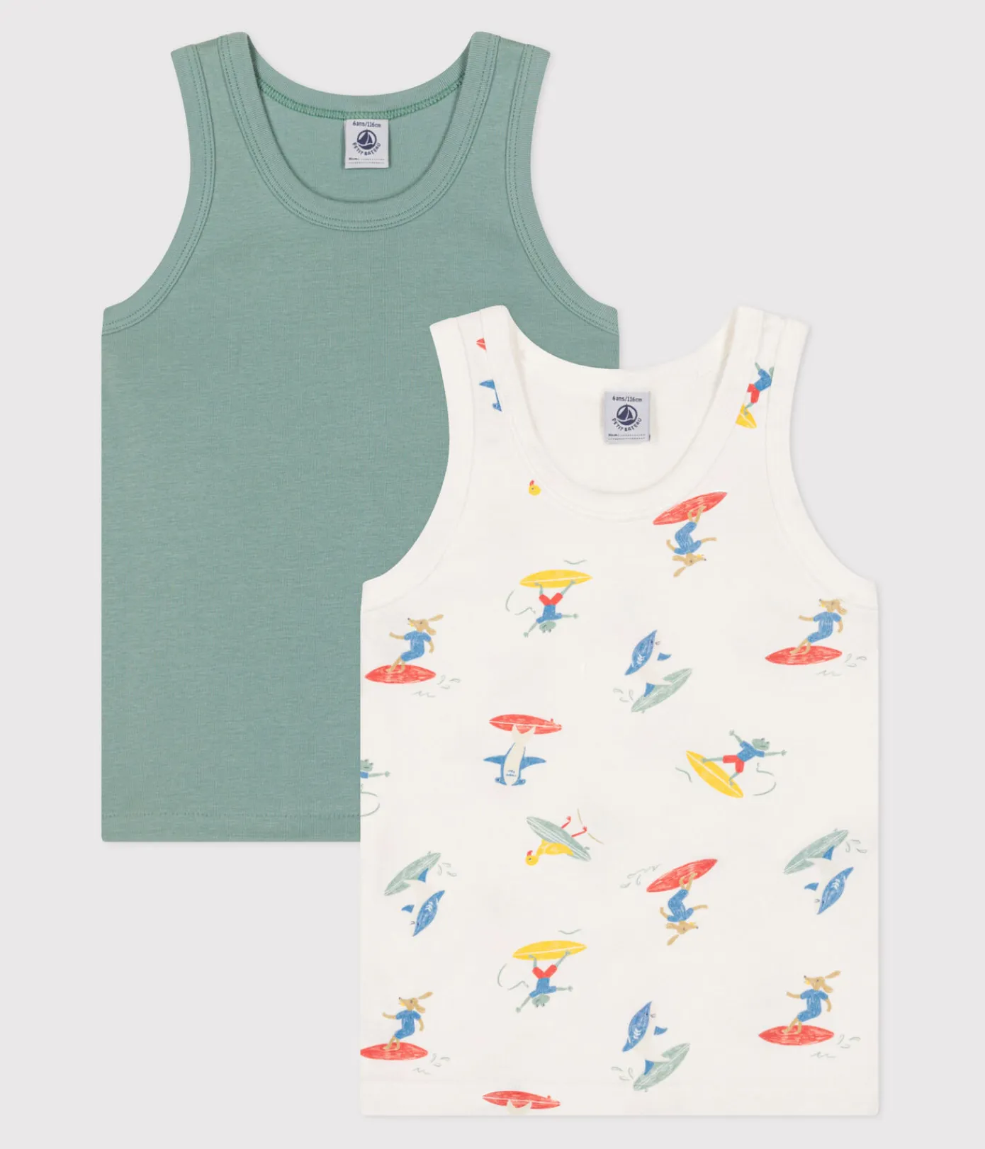 Petit Bateau Unterhemden, Tanktops|T-Shirts, Poloshirts, Hemden*2er-Set Kinder-Unterhemden aus Baumwolle mit Surf-Motiven variante 1