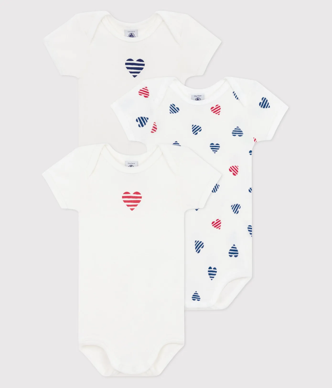 Petit Bateau Bodys*3er-Set kurzärmelige Baby-Bodys aus Baumwolle mit gestreiftem Herz-Motiv variante 1