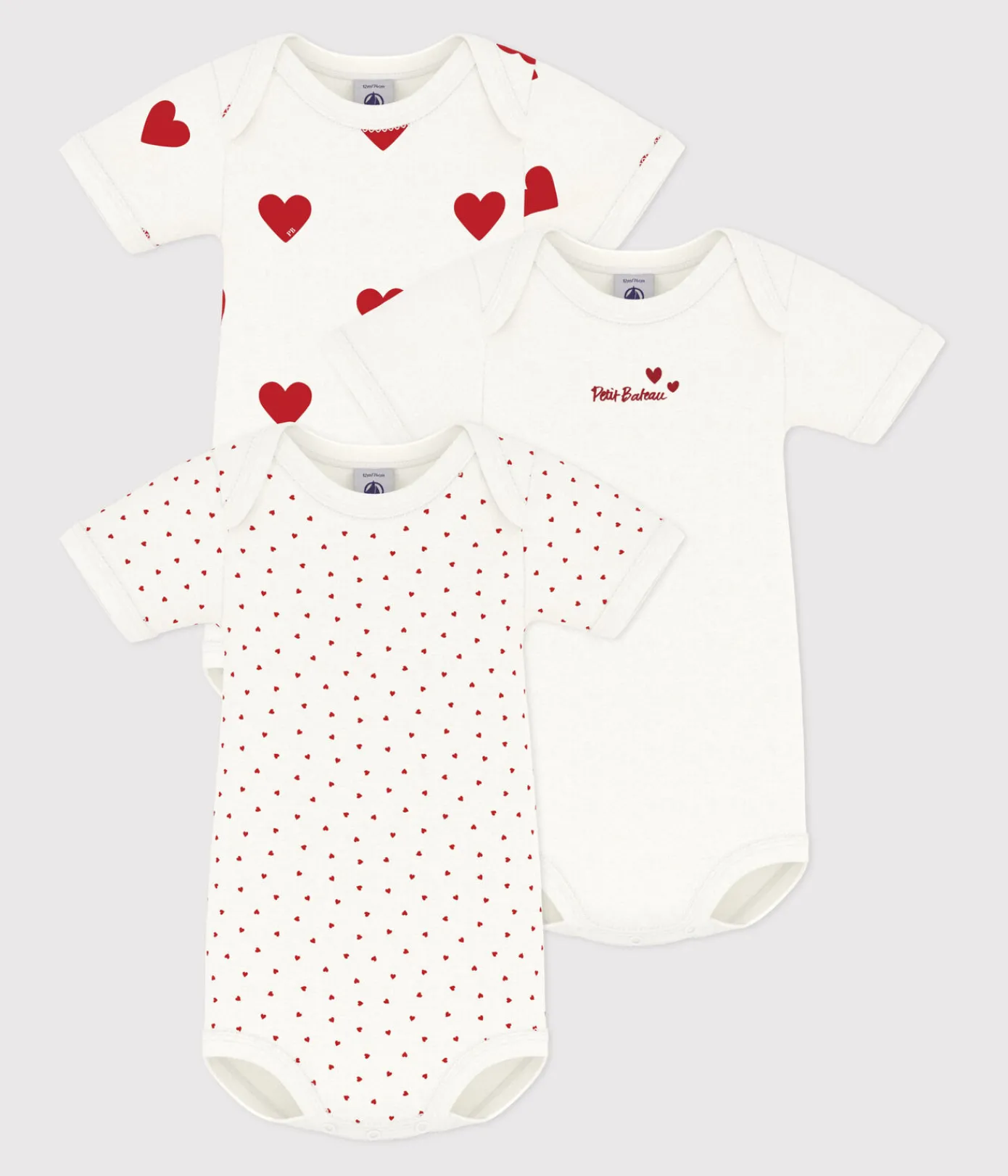 Petit Bateau Bodys*3er-Set kurzärmelige Baby-Bodys aus Baumwolle mit Herzmuster variante 1