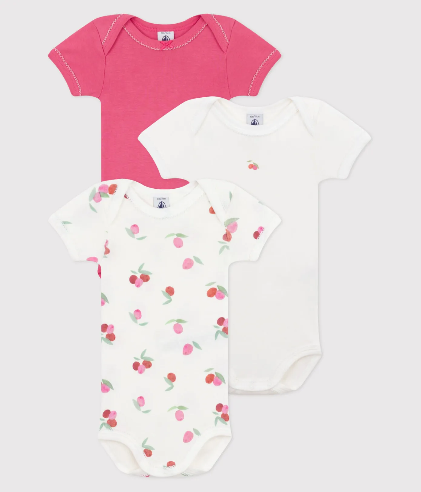 Petit Bateau Bodys*3er-Set kurzärmelige Baby-Bodys aus Baumwolle mit Blumenmuster variante 1