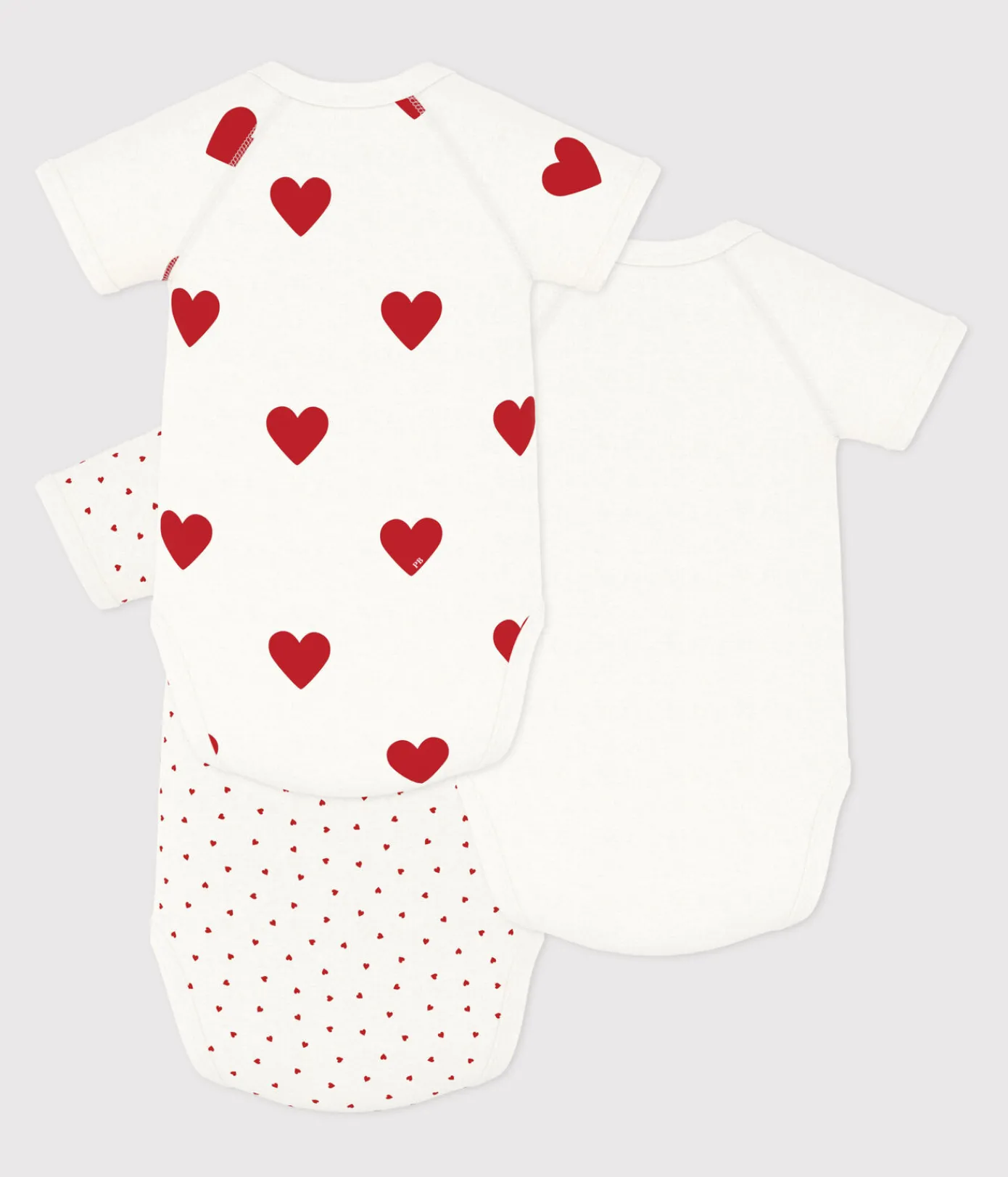 Petit Bateau Newborn|Bodys*3er-Set kurzärmelige Baby-Wickelbodys aus Baumwolle mit Herzmotiv variante 1