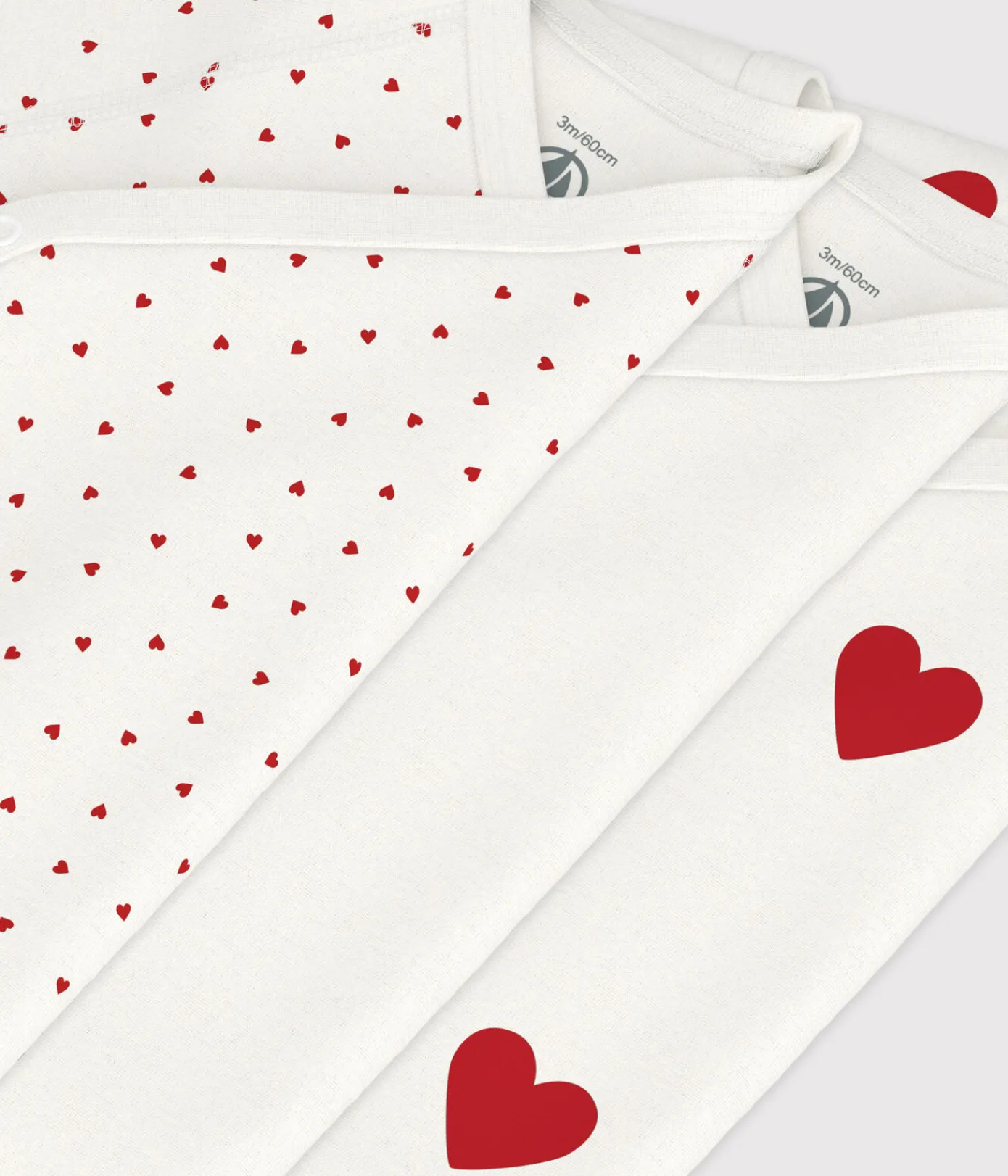 Petit Bateau Newborn|Bodys*3er-Set kurzärmelige Baby-Wickelbodys aus Baumwolle mit Herzmotiv variante 1