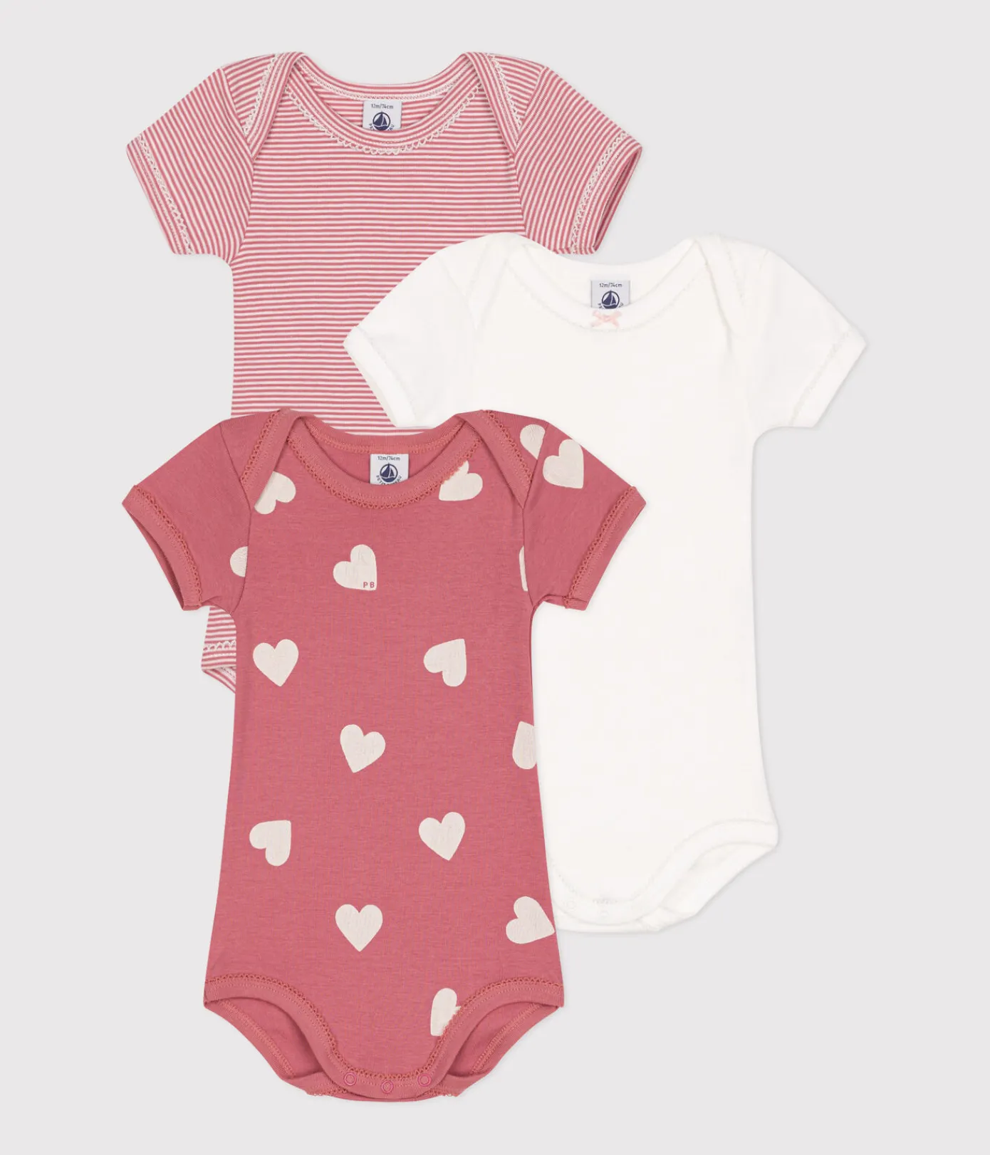 Petit Bateau Bodys*3er-Set kurzärmelige Bodys aus Baumwolle mit Herzmotiv für Babys variante 1