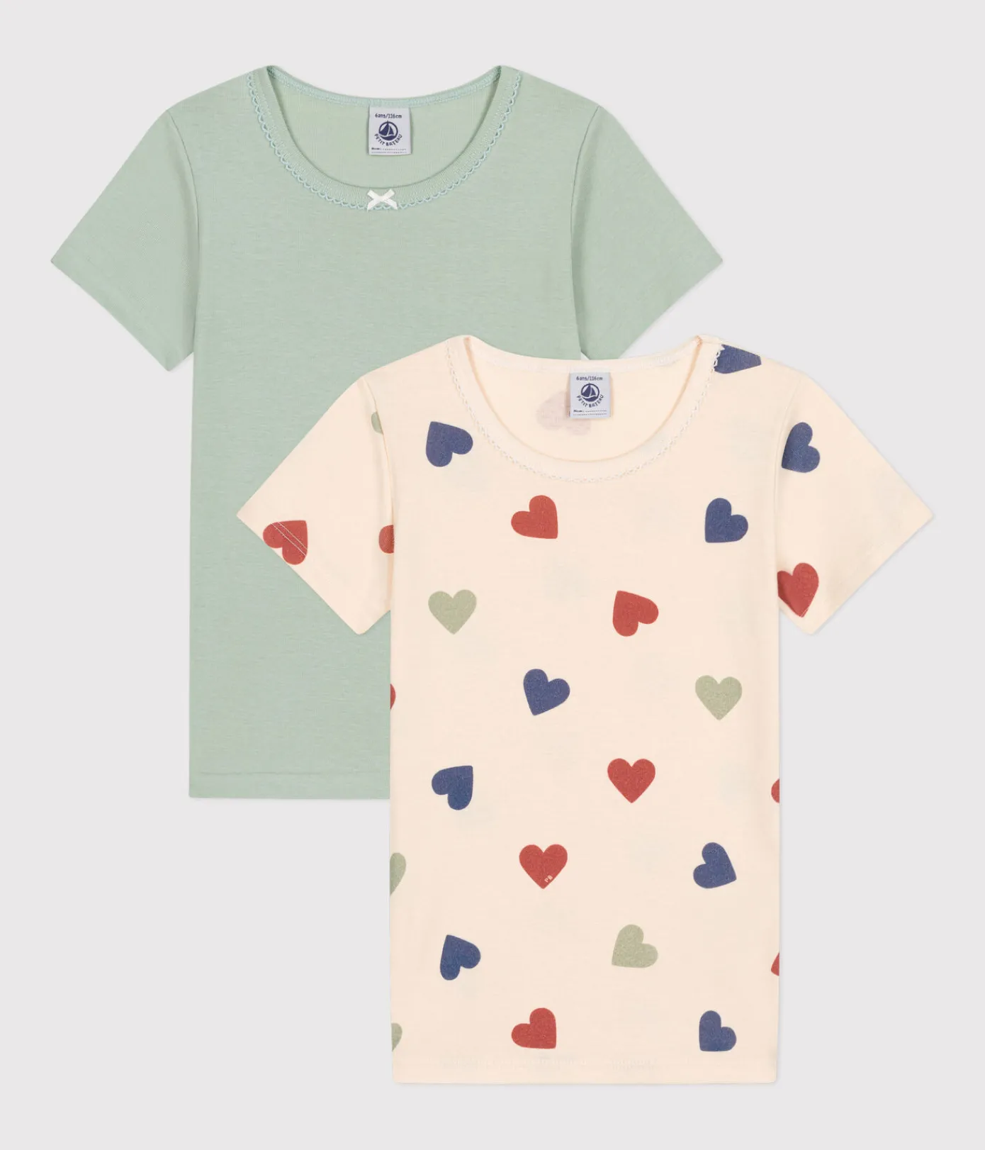 Petit Bateau Unterhemden, Tanktops|T-Shirts, Tops, Oberteile*2er-Set kurzärmelige Kinder-T-Shirts aus Baumwolle mit Herzmotiv variante 1