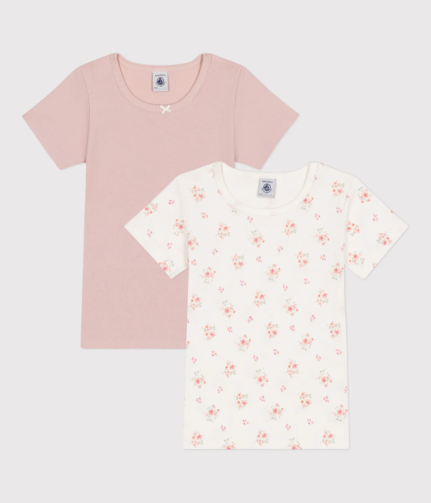 Petit Bateau Unterhemden, Tanktops|T-Shirts, Tops, Oberteile*2er-Set kurzärmelige Kinder-T-Shirts aus Baumwolle mit Blumenmotiv variante 1