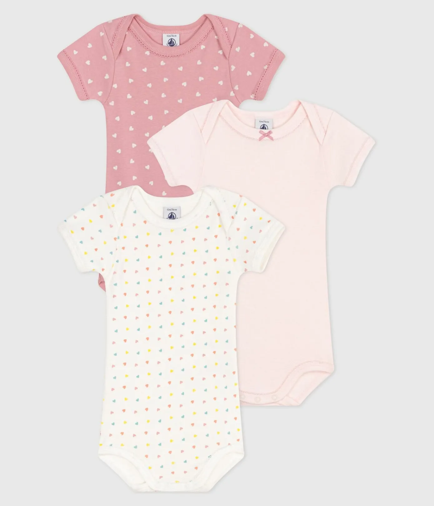Petit Bateau Bodys*3er-Set kurzärmelige Strampler aus Baumwolle mit kleinen Herzen variante 1