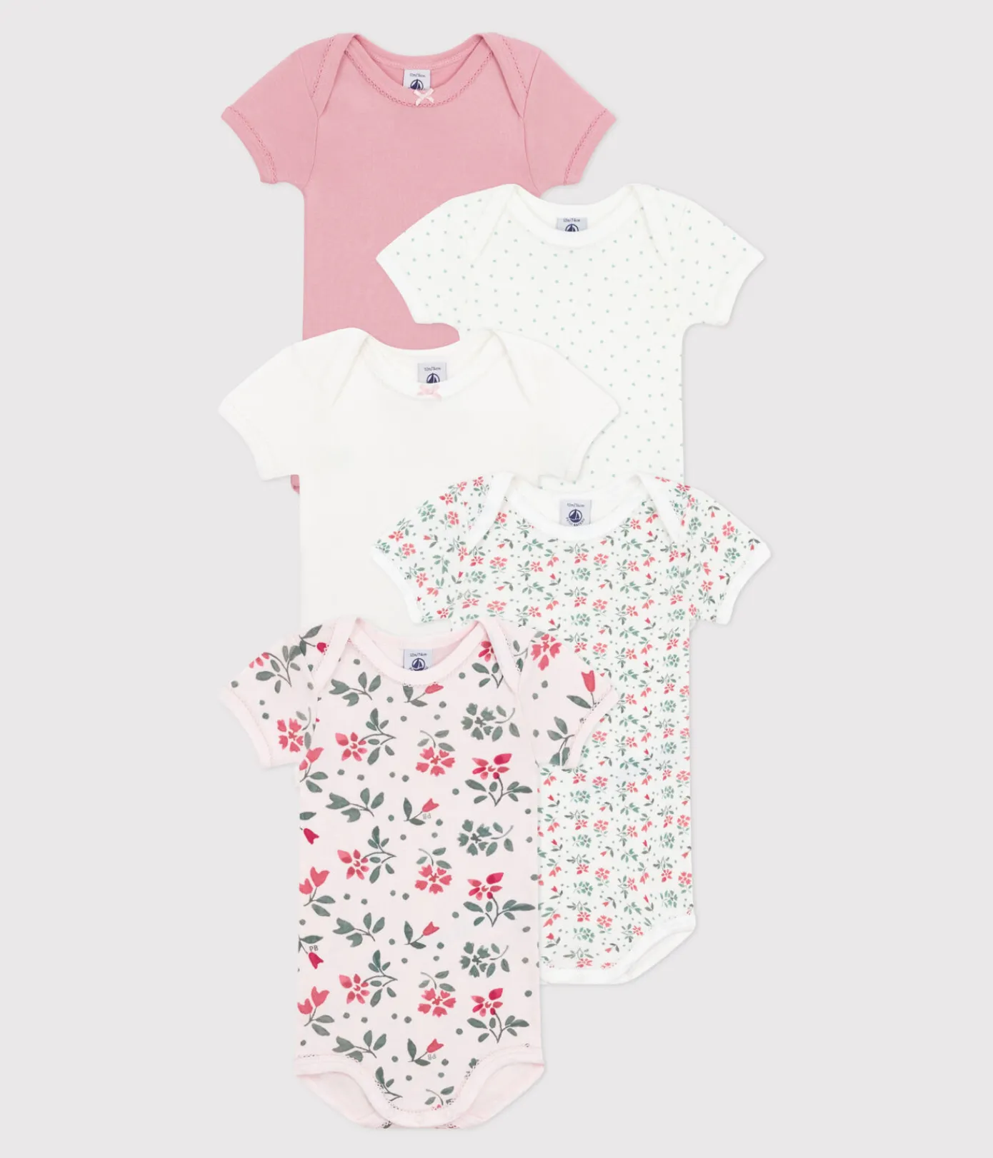Petit Bateau Bodys*5er-Set kurzärmelige Strampler aus Baumwolle mit Blumenmuster variante 1