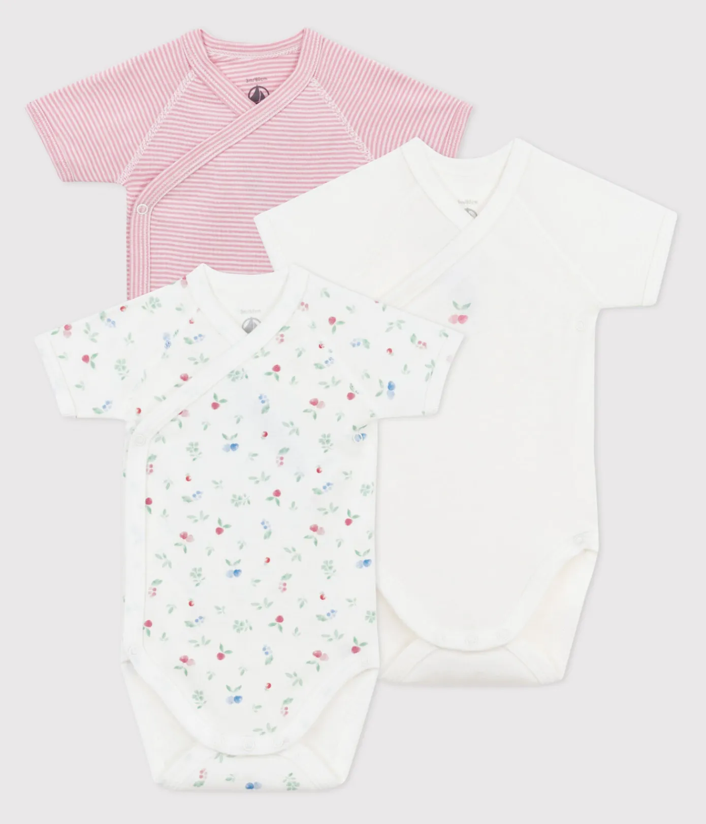Petit Bateau Bodys|Newborn*3er-Set kurzärmelige Wickelbodys aus bedruckter Baumwolle variante 2