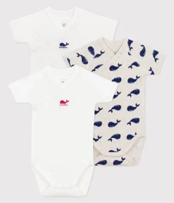 Petit Bateau Bodys|Newborn*3er-Set kurzärmelige Wickelbodys aus bedruckter Baumwolle variante 1