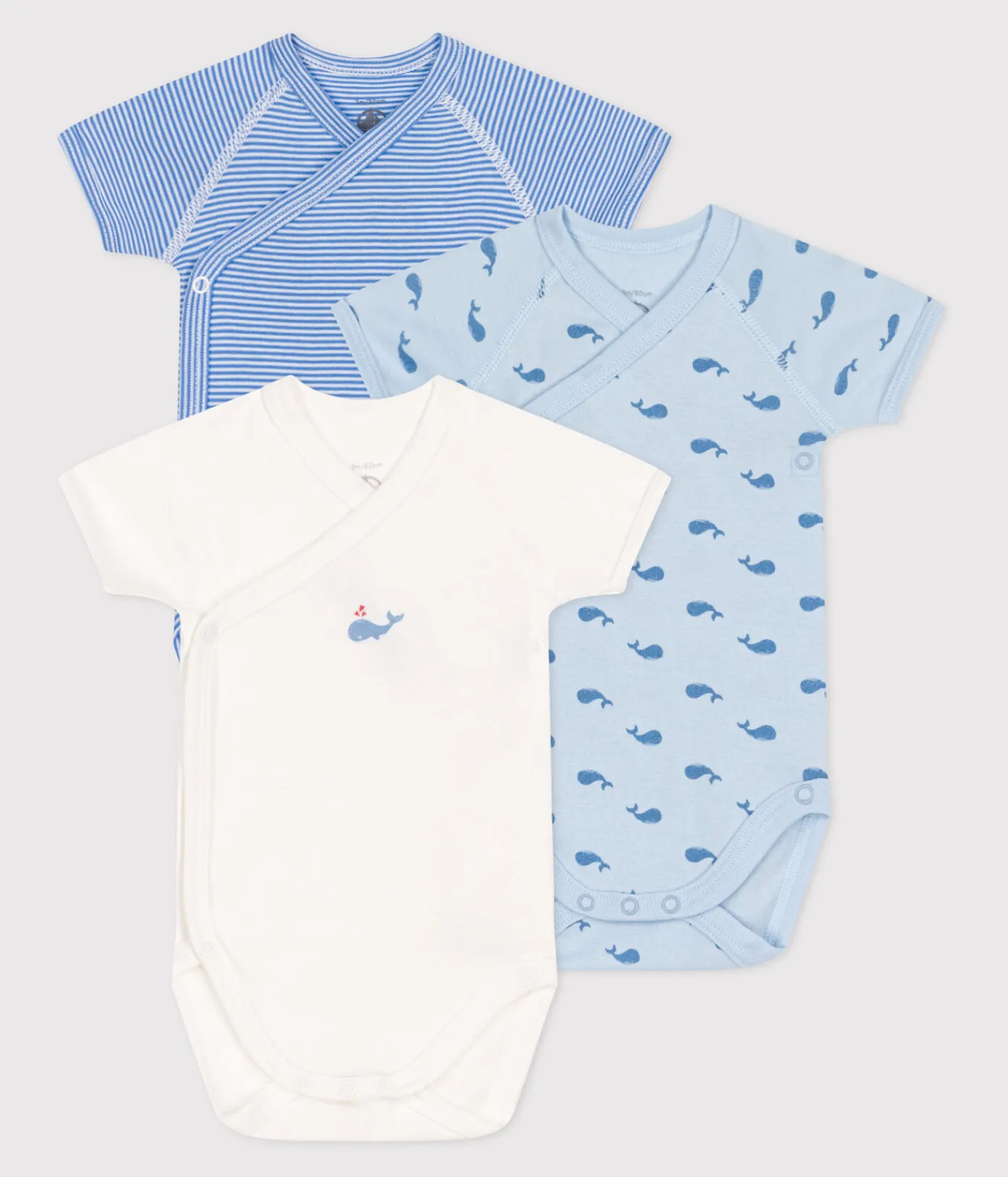 Petit Bateau Bodys|Newborn*3er-Set kurzärmelige Wickelbodys aus bedruckter Baumwolle variante 1