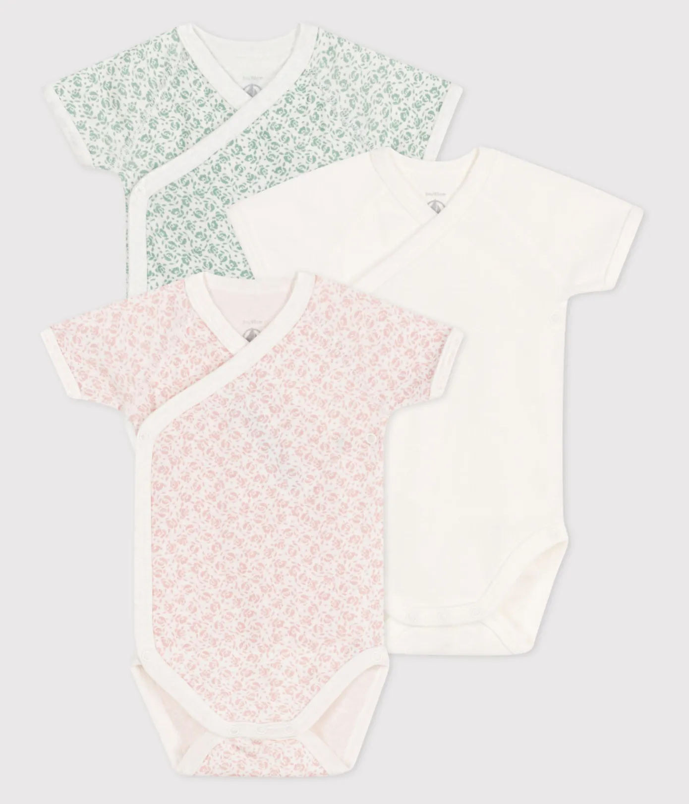 Petit Bateau Bodys|Newborn*3er-Set kurzärmelige Wickelbodys aus bedruckter Baumwolle variante 2