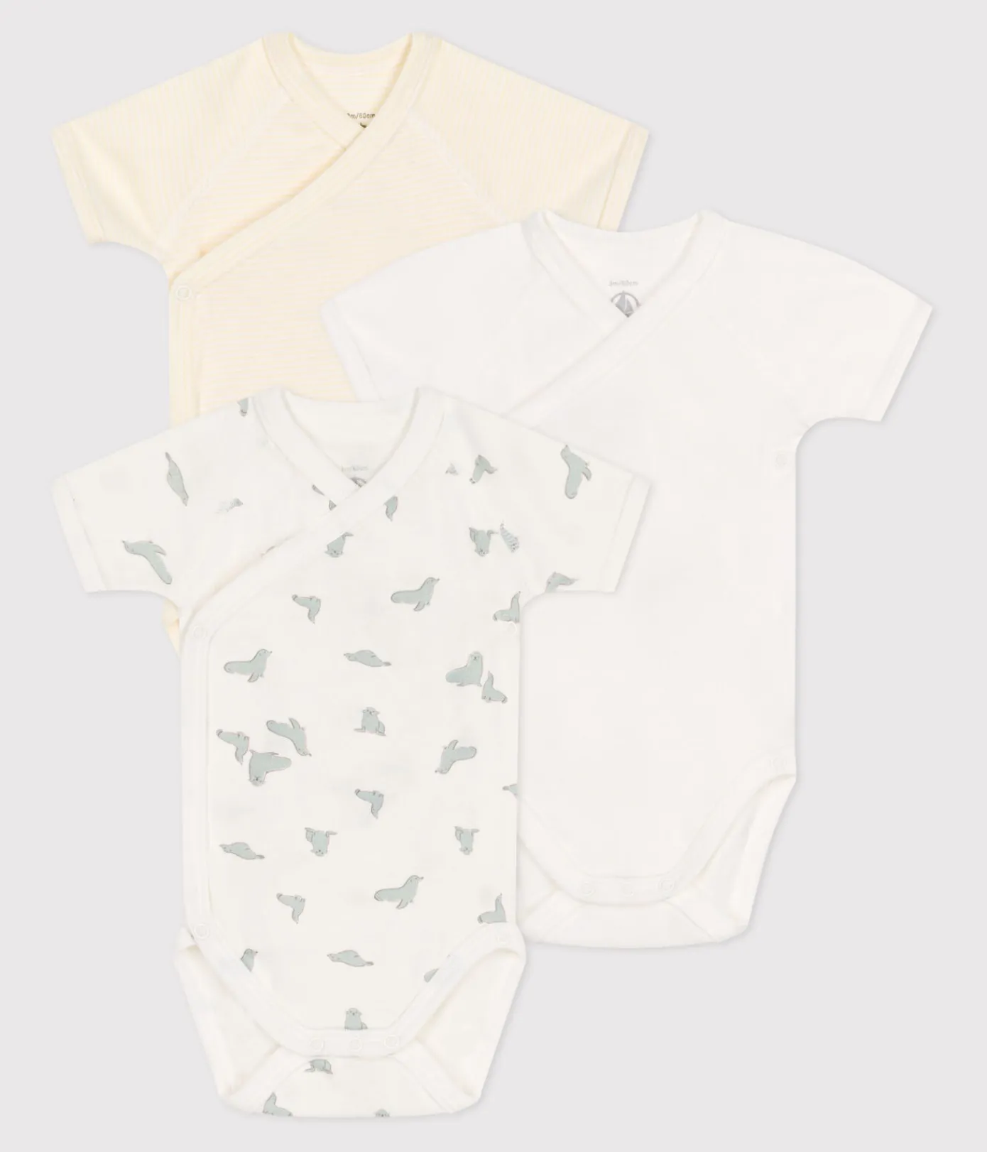 Petit Bateau Bodys|Newborn*3er-Set kurzärmelige Wickelbodys aus bedruckter Baumwolle variante 1