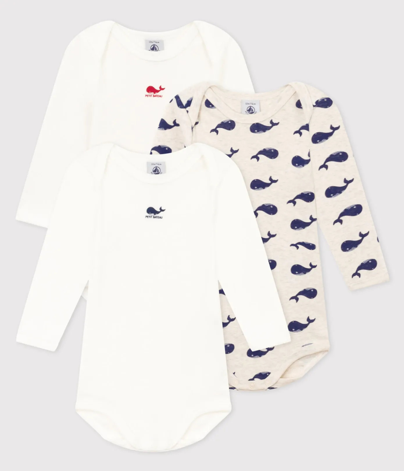 Petit Bateau Bodys*3er-Set langärmelige Baby-Bodys aus Baumwolle mit Walmotiv variante 1