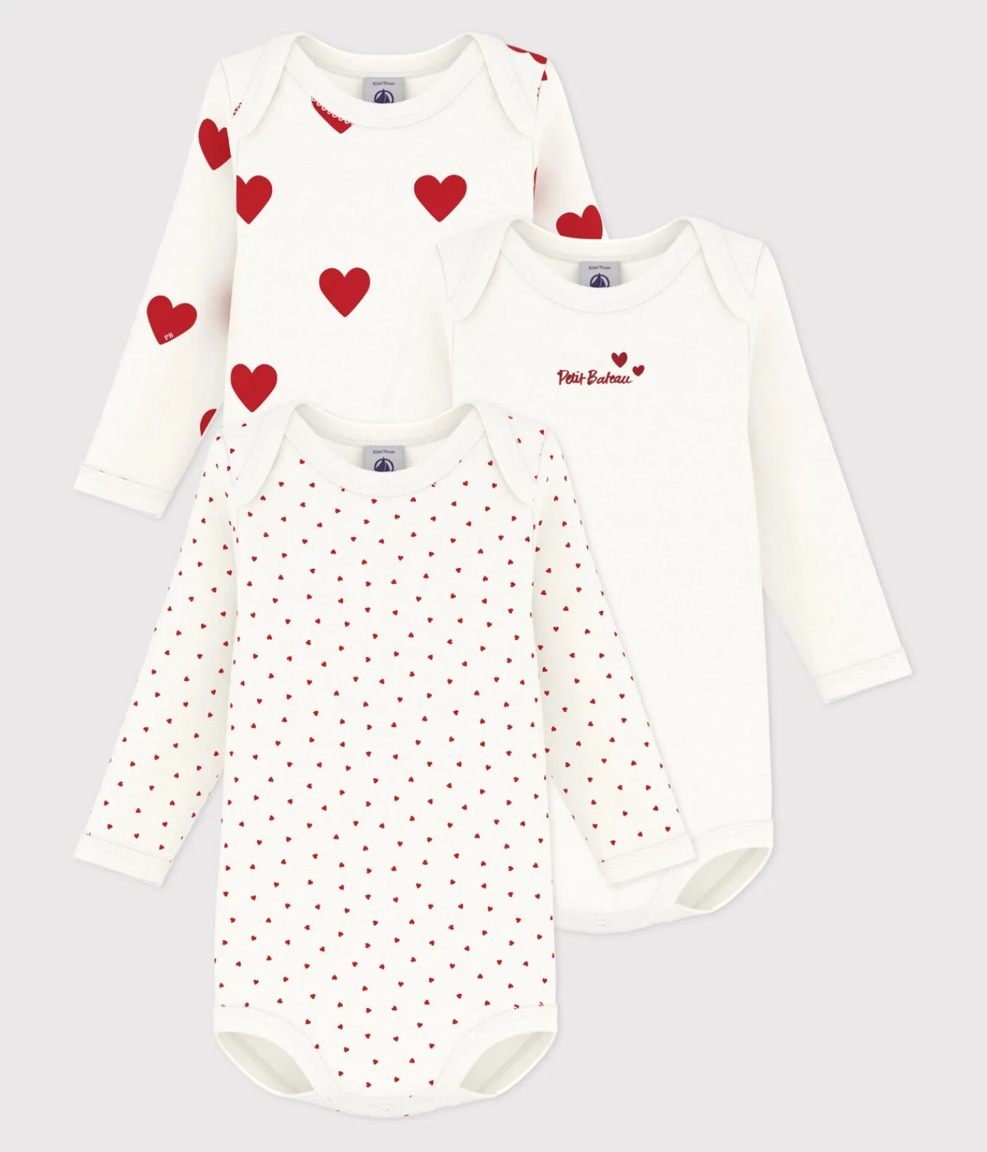 Petit Bateau Bodys*3er-Set langärmelige Baby-Bodys aus Baumwolle mit Herzmotiv variante 1