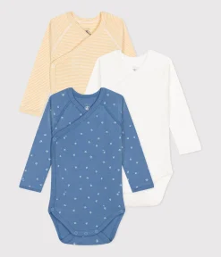 Petit Bateau Bodys|Newborn*3er-Set langärmelige Baby-Bodys in Wickeloptik aus Baumwolle variante 1