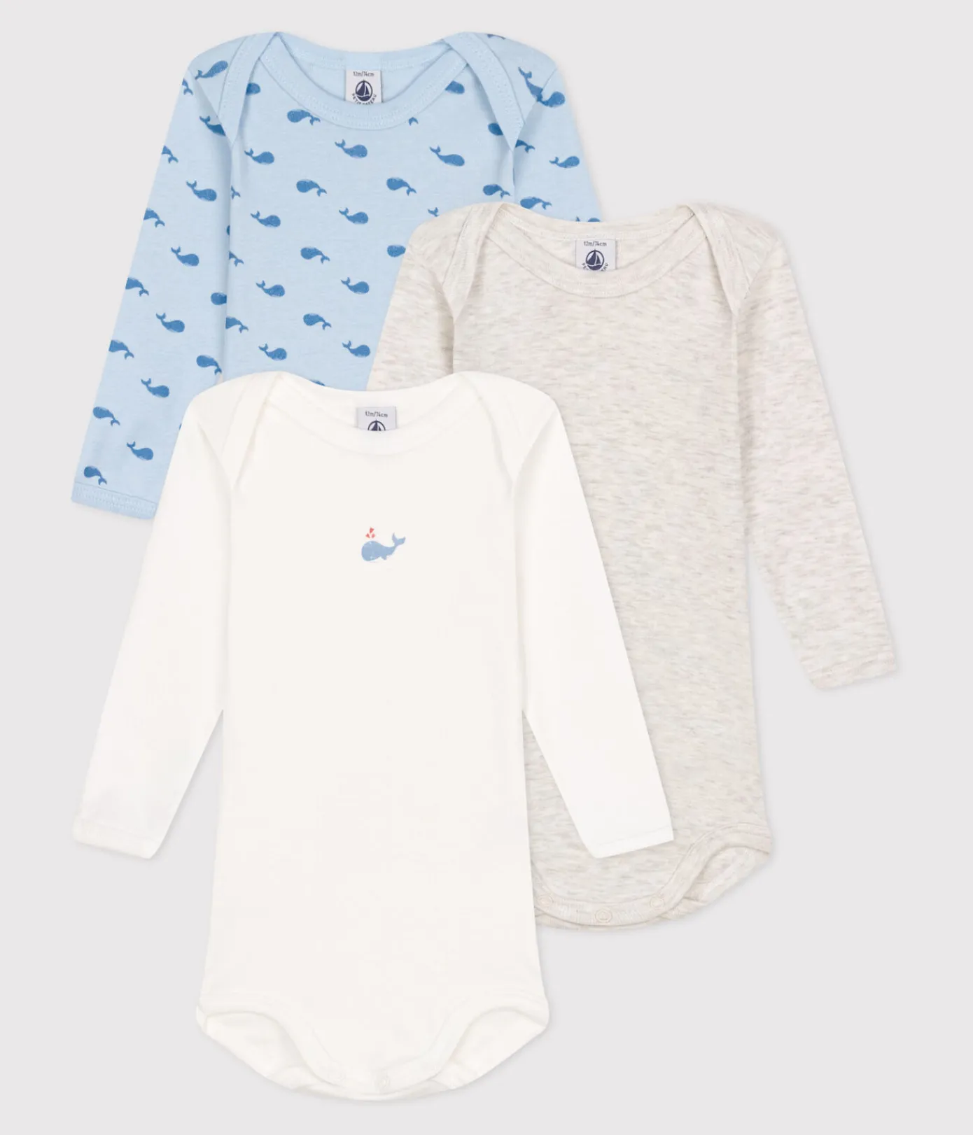 Petit Bateau Bodys*3er-Set langärmelige Baby-Bodys aus Baumwolle mit Walmotiv variante 1