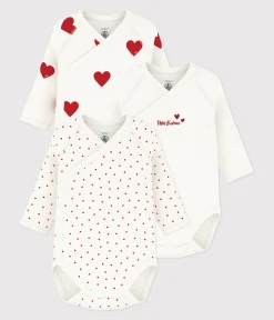 Petit Bateau Bodys|Newborn*3er-Set langärmelige Baby-Wickelbodys mit roten Herzen variante 1