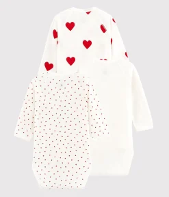 Petit Bateau Bodys|Newborn*3er-Set langärmelige Baby-Wickelbodys mit roten Herzen variante 1