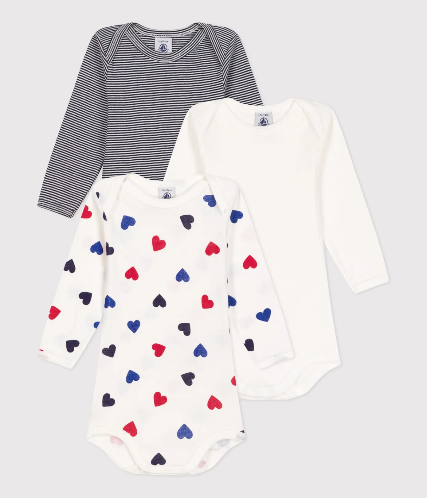 Petit Bateau Bodys*3er-Set langärmelige Bodys aus Baumwolle mit drei Herz-Motiv für Babys variante 1