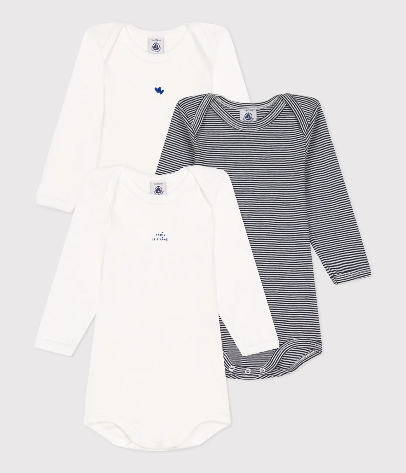 Petit Bateau Bodys*3er-Set langärmelige Bodys aus Baumwolle für Babys variante 1