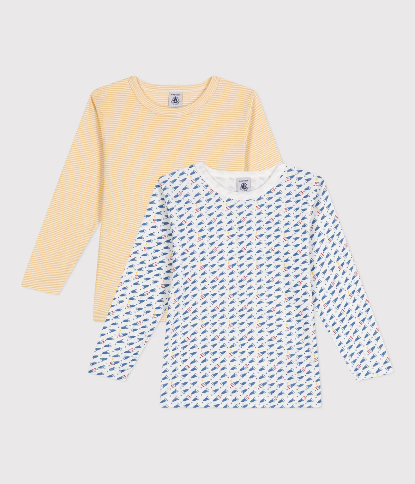 Petit Bateau Unterhemden, Tanktops|T-Shirts, Poloshirts, Hemden*2er-Set langärmelige Kinder-T-Shirts aus Baumwolle mit Raketen variante 1