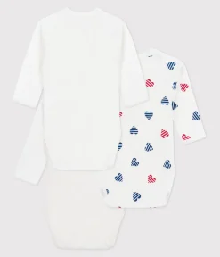 Petit Bateau Bodys|Newborn*3er-Set langärmelige Wickelbodys aus Baumwolle mit gestreiften Herzen variante 1