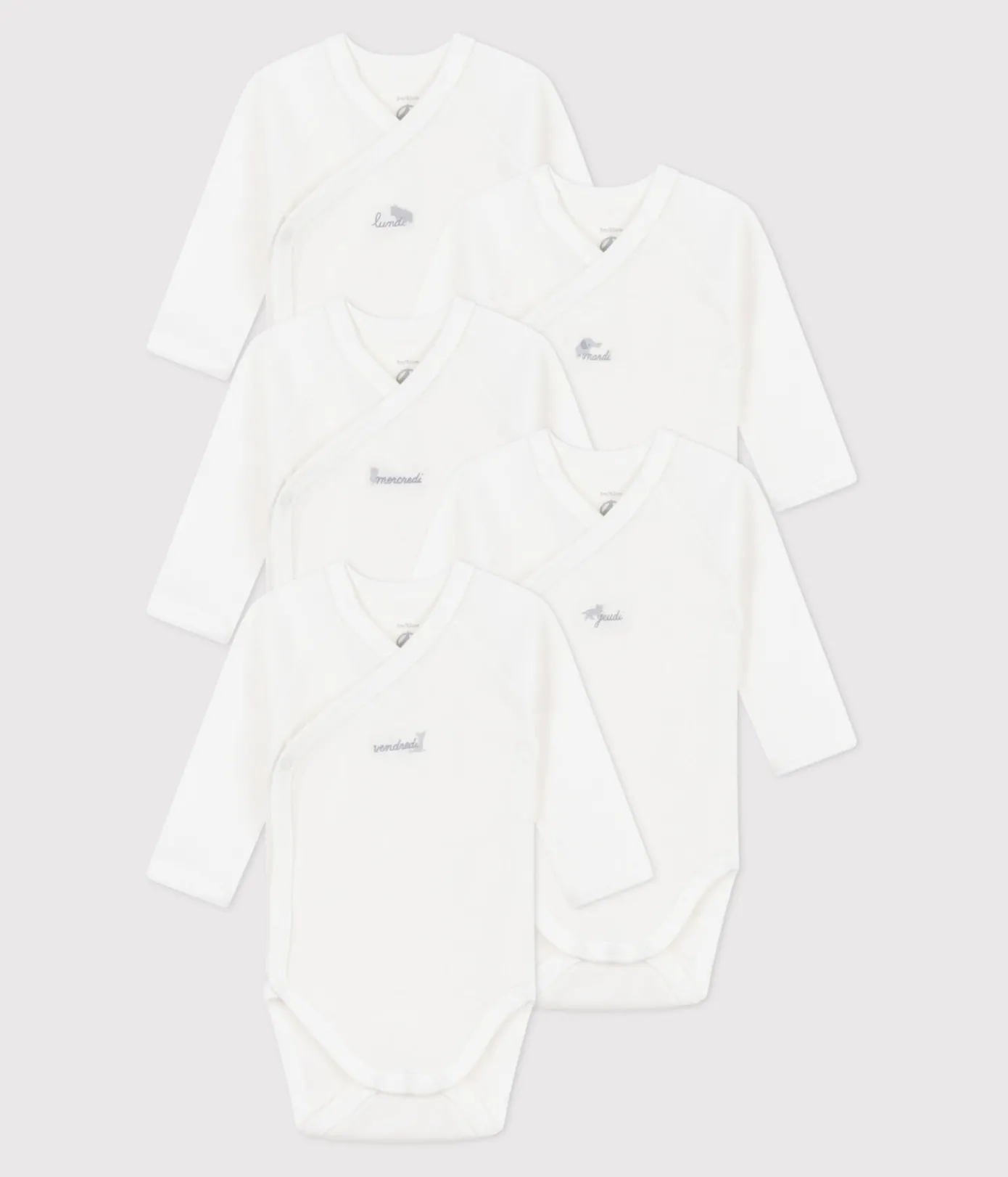 Petit Bateau Bodys|Newborn*5er-Set langärmelige Wickelbodys aus Baumwolle variante 1