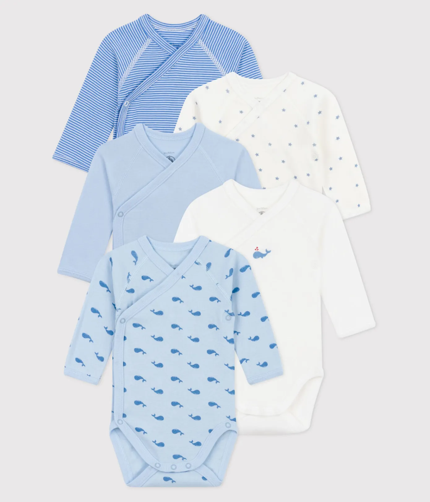 Petit Bateau Bodys|Newborn*5er-Set langärmelige Wickelbodys aus bedruckter Baumwolle variante 1