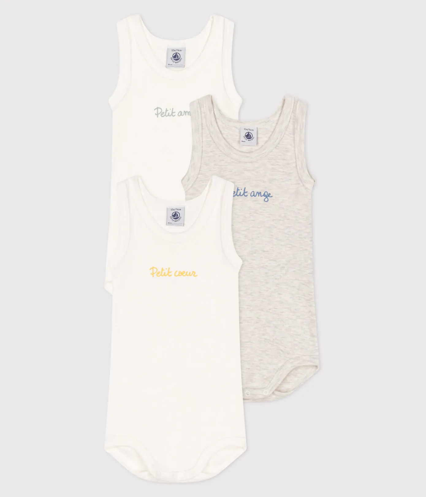Petit Bateau Bodys*3er-Set ärmellose Baby-Bodys aus einfarbiger Baumwolle variante 1