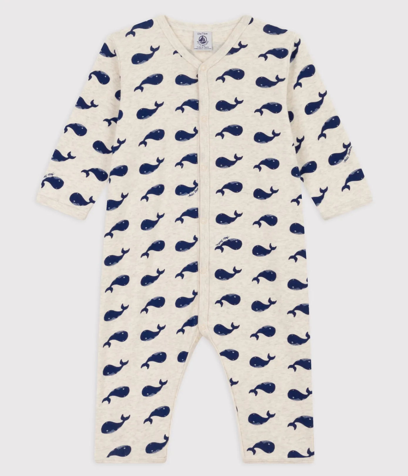 Petit Bateau Schlafanzüge, Strampler*Fußloser Pyjama aus Baumwolle mit Meereswal-Motiv beige MONTELIMAR/blau MEDIEVAL