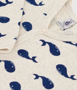 Petit Bateau Schlafanzüge, Strampler*Fußloser Pyjama aus Baumwolle mit Meereswal-Motiv beige MONTELIMAR/blau MEDIEVAL