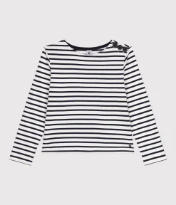 Petit Bateau Streifenshirts, Pullover, Cardigans*Geknöpftes Damen-Streifenshirt weiss MARSHMALLOW/blau SMOKING