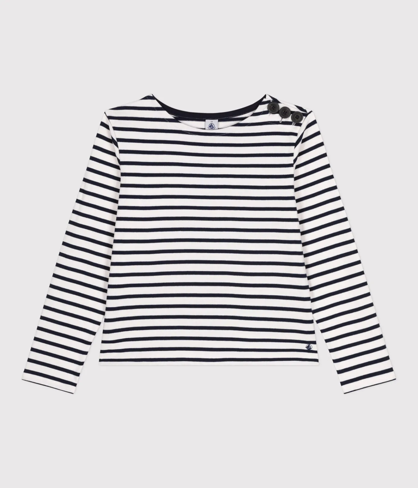 Petit Bateau Streifenshirts, Pullover, Cardigans*Geknöpftes Damen-Streifenshirt weiss MARSHMALLOW/blau SMOKING