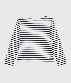 Petit Bateau Streifenshirts, Pullover, Cardigans*Geknöpftes Damen-Streifenshirt weiss MARSHMALLOW/blau SMOKING