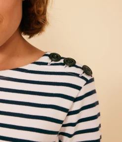 Petit Bateau Streifenshirts, Pullover, Cardigans*Geknöpftes Damen-Streifenshirt weiss MARSHMALLOW/blau SMOKING