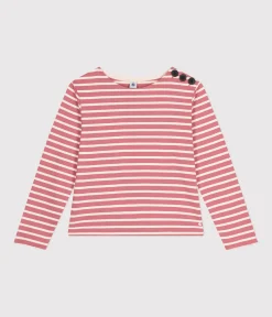 Petit Bateau Streifenshirts, Pullover, Cardigans*Geknöpftes Damen-Streifenshirt rosa ROSEWOOD/ AVALANCHE