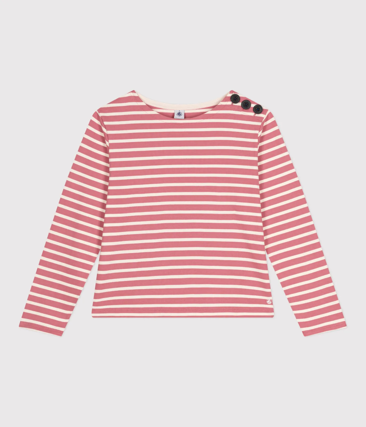 Petit Bateau Streifenshirts, Pullover, Cardigans*Geknöpftes Damen-Streifenshirt rosa ROSEWOOD/ AVALANCHE