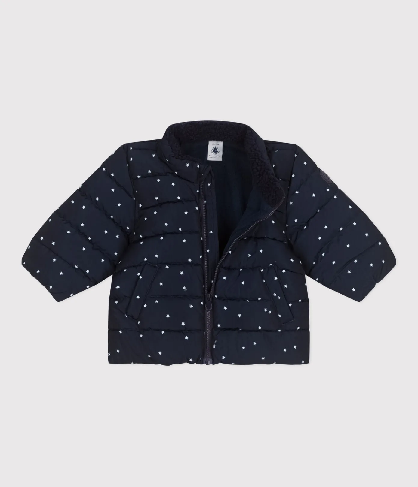 Petit Bateau Jacken, Anoraks*Gemusterte Baby-Winterjacke mit einrollbarer Kapuze blau SMOKING/weiss MARSHMALLOW