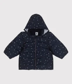 Petit Bateau Jacken, Anoraks*Gemusterte Baby-Winterjacke mit einrollbarer Kapuze blau SMOKING/weiss MARSHMALLOW