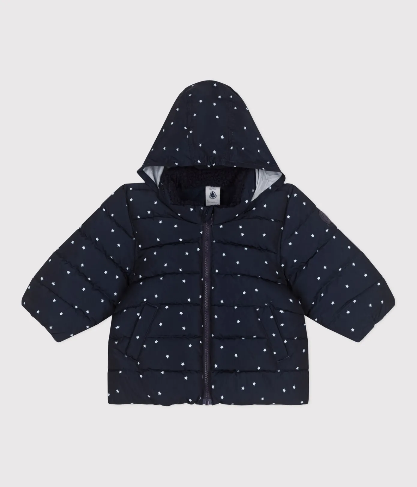 Petit Bateau Jacken, Anoraks*Gemusterte Baby-Winterjacke mit einrollbarer Kapuze blau SMOKING/weiss MARSHMALLOW