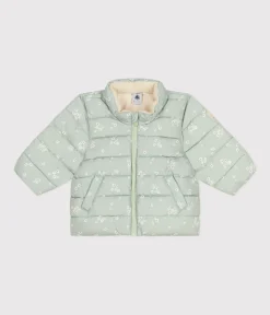 Petit Bateau Jacken, Anoraks*Gemusterte Baby-Winterjacke mit einrollbarer Kapuze grün HERBIER/weiss MULTICO